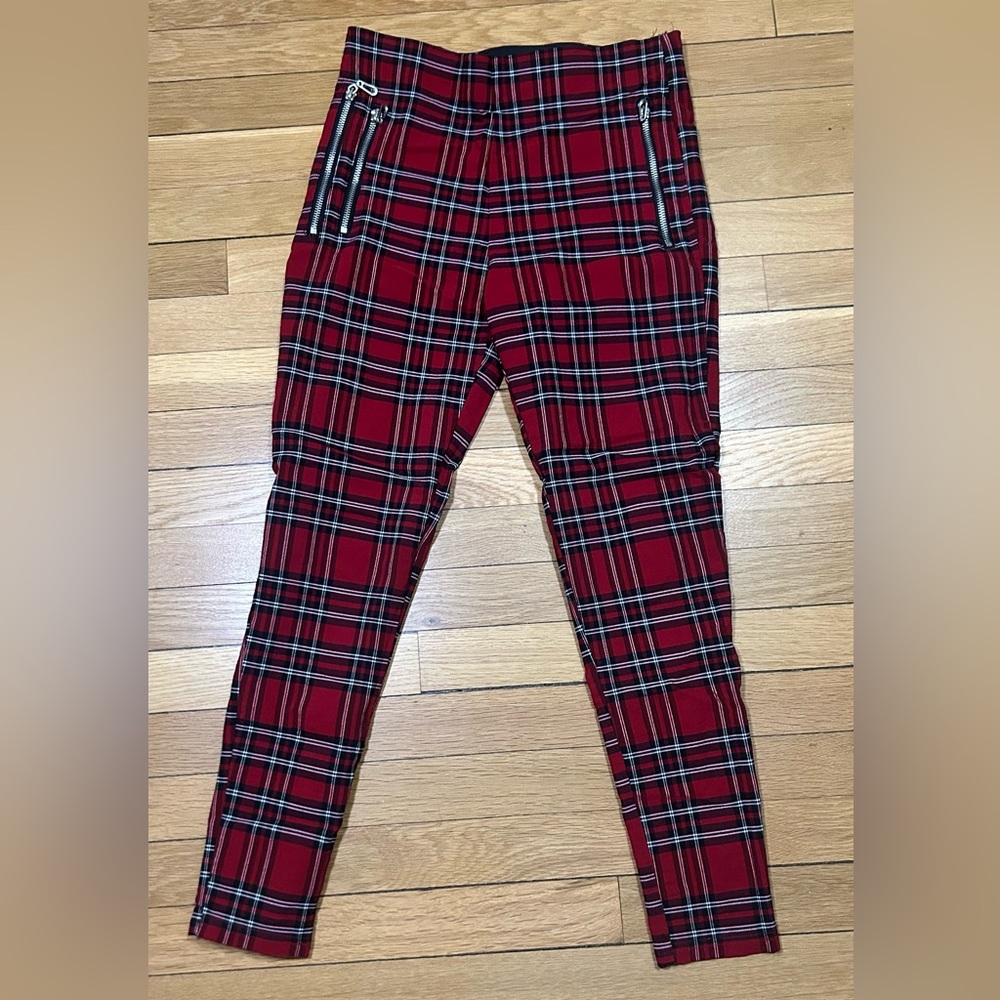 Zara Red Plaid Skinny Pants